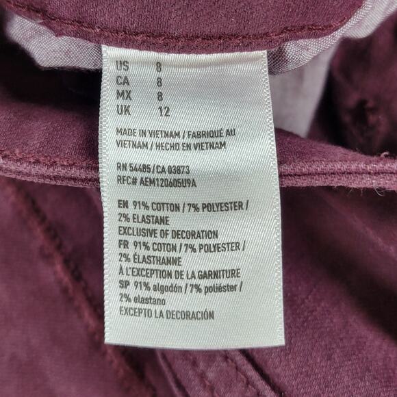 American Eagle Denim Cut Off Shorts Womens 8 Purple Red Stretch Hi Rise Raw Hem - Picture 4 of 16